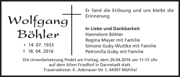 Traueranzeige von Wolfgang Böhler von trauer.echo-online.de