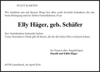 Traueranzeige von Elly Häger von trauer.echo-online.de