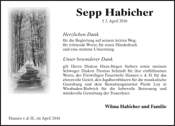 Traueranzeige von Sepp Habicher von  Wiesbaden komplett