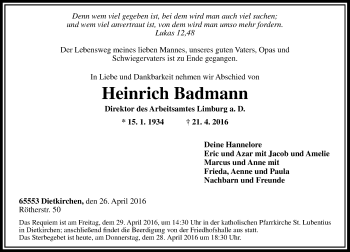 Traueranzeige von Heinrich Badmann von  Wiesbaden komplett