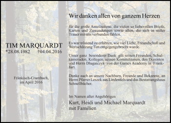 Traueranzeige von Tim Marquardt von Trauerportal Echo Online