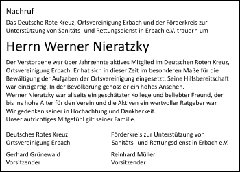 Traueranzeige von Werner Nieratzky von trauer.echo-online.de