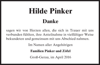Traueranzeige von Hilde Pinker von trauer.echo-online.de