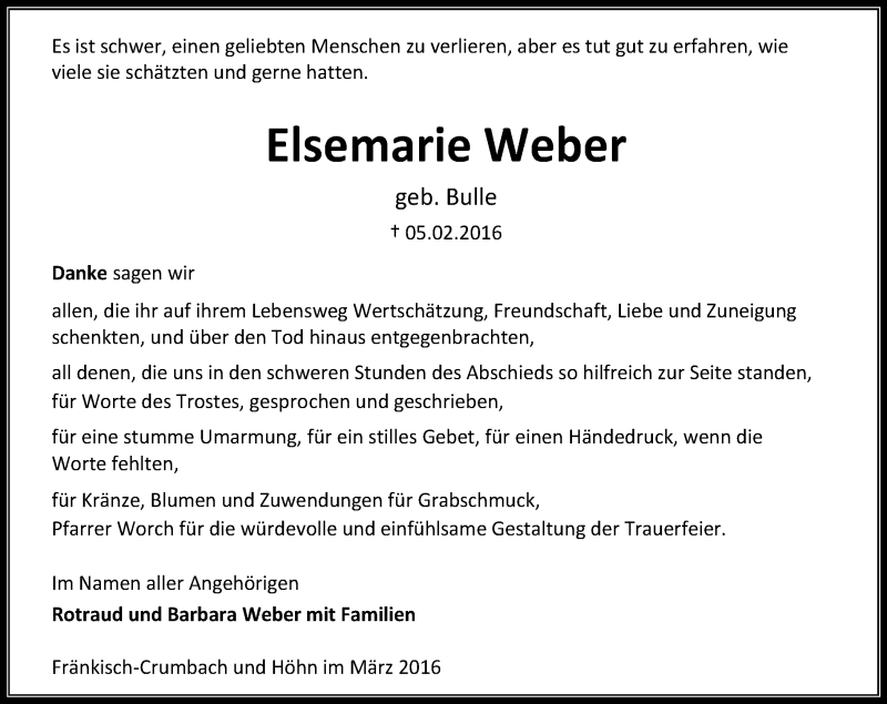  Traueranzeige für Elsemarie Weber vom 02.04.2016 aus trauer.echo-online.de