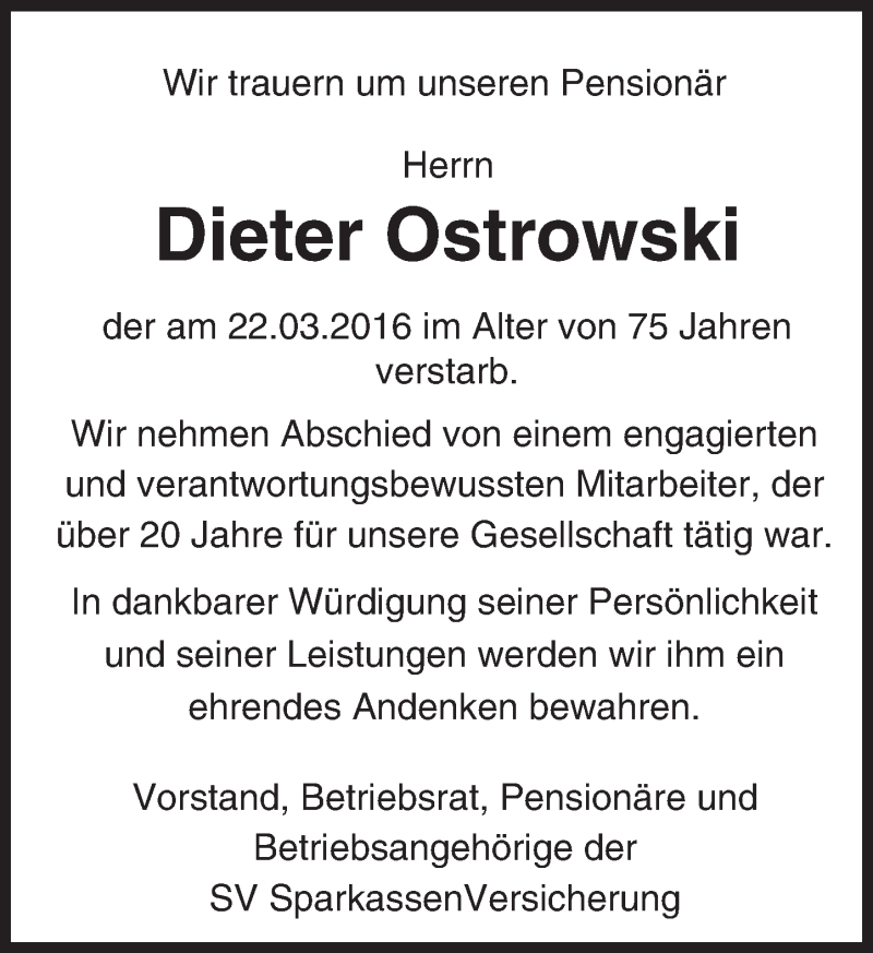  Traueranzeige für Dieter Ostrowski vom 02.04.2016 aus trauer.echo-online.de