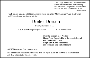 Traueranzeige von Dieter Dorsch von trauer.echo-online.de
