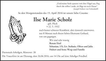 Traueranzeige von Ilse Marie Scholz von trauer.echo-online.de