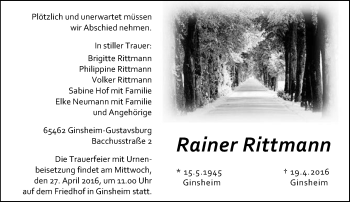Traueranzeige von Rainer Rittmann von trauer.echo-online.de