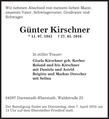 Traueranzeige von Günter Kirschner von trauer.echo-online.de