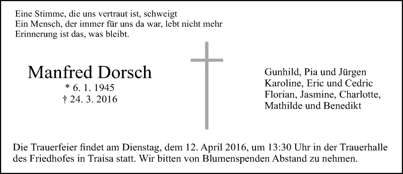  Traueranzeige für Manfred Dorsch vom 02.04.2016 aus trauer.echo-online.de