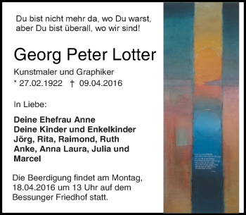 Traueranzeige von Georg Peter Lotter von trauer.echo-online.de
