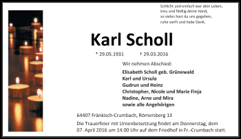 Traueranzeige von Karl Scholl von trauer.echo-online.de