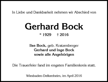 Traueranzeige von Gerhard Bock von  Wiesbaden komplett