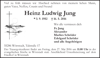 Traueranzeige von Heinz Ludwig Jung von  Allgemeine Zeitung Alzey