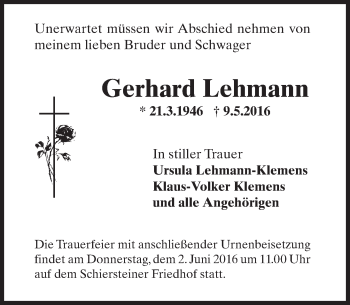 Traueranzeige von Gerhard Lehmann von  Wiesbaden komplett
