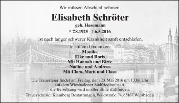 Traueranzeige von Elisabeth Schröter von  Wiesbaden komplett