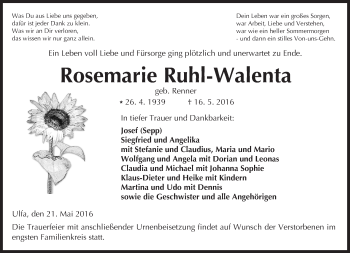 Traueranzeige von Rosemarie Ruhl-Walenta von  Kreisanzeiger