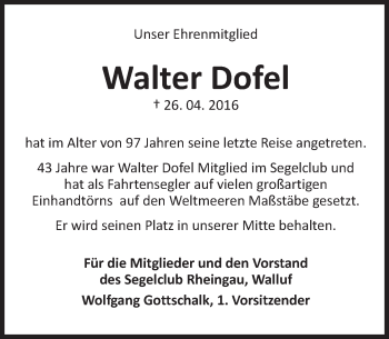 Traueranzeige von Walter Dofel von  Wiesbaden komplett