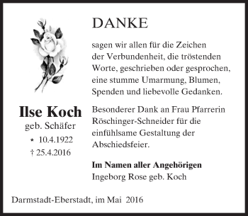 Traueranzeige von Ilse Koch von Trauerportal Echo Online