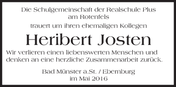 Traueranzeige von Heribert Josten von  Allg. Zeitung Bad Kreuznach
