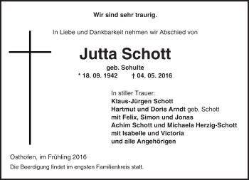 Traueranzeige von Jutta Schott von  Wormser Zeitung