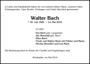 Traueranzeige von Walter Bach von  Wiesbaden komplett