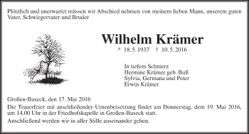 Traueranzeige von Wilhelm Krämer von  Gießener Anzeiger