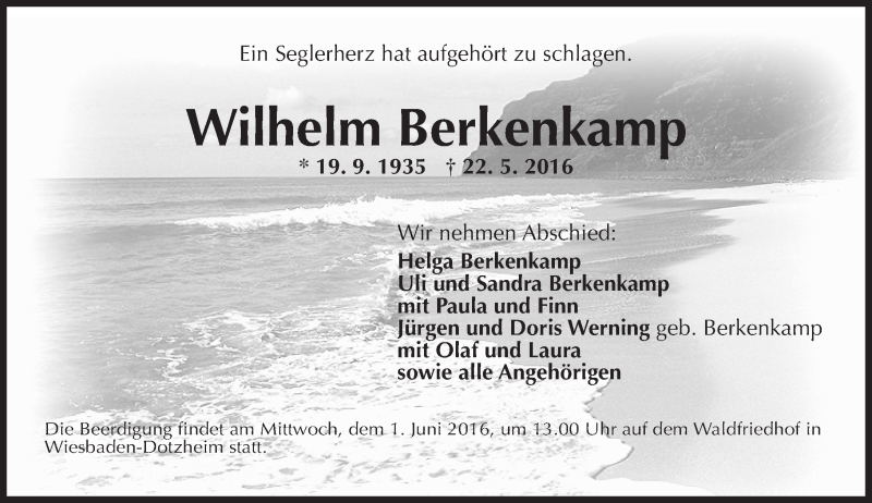  Traueranzeige für Wilhelm Berkenkamp vom 28.05.2016 aus  Wiesbaden komplett