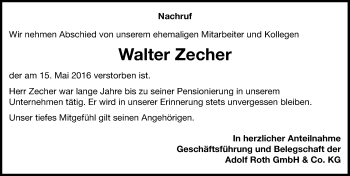 Traueranzeige von Walter Zecher von  Gießener Anzeiger