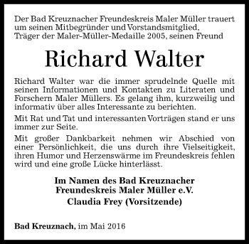 Traueranzeige von Richard Walter von  Allg. Zeitung Bad Kreuznach