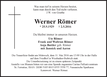 Traueranzeige von Werner Römer von  Wiesbaden komplett