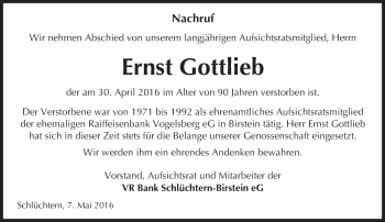 Traueranzeige von Ernst Gottlieb von  Gelnhäuser Tageblatt