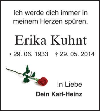 Traueranzeige von Erika Kuhnt von Trauerportal Echo Online
