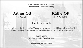 Traueranzeige von Arthur und Käthe Ott von  Wiesbaden komplett