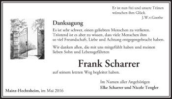 Traueranzeige von Frank Scharrer von  Allgemeine Zeitung Mainz