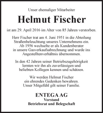 Traueranzeige von Helmut Fischer von Trauerportal Echo Online