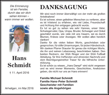 Traueranzeige von Hans Schmidt von Trauerportal Echo Online