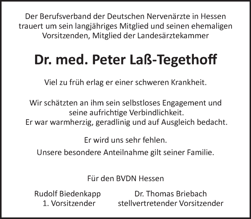  Traueranzeige für Peter Laß-Tegethoff vom 11.05.2016 aus  Gießener Anzeiger