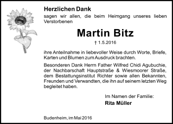 Traueranzeige von Martin Bitz von  Allgemeine Zeitung Mainz