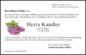 Traueranzeige von Herta Kandler von  Wiesbaden komplett
