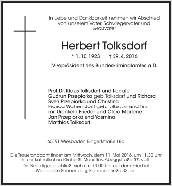 Traueranzeige von Herbert Tolksdorf von  Wiesbaden komplett
