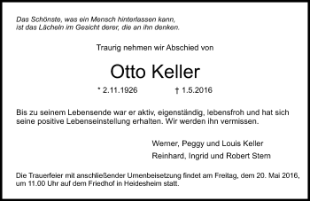 Traueranzeige von Otto Keller von  Allgemeine Zeitung Mainz