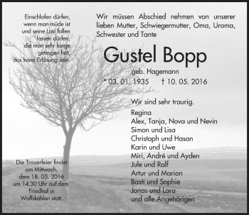 Traueranzeige von Gustel Bopp von Trauerportal Echo Online