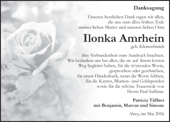 Traueranzeige von Ilonka Amrhein von  Allgemeine Zeitung Alzey