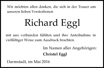 Traueranzeige von Richard Eggl von Trauerportal Echo Online