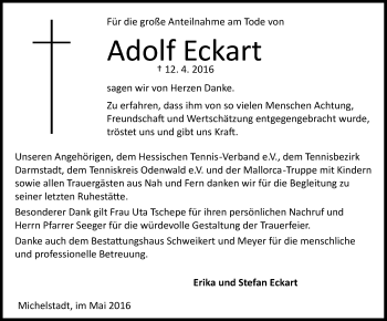 Traueranzeige von Adolf Eckart von Trauerportal Echo Online