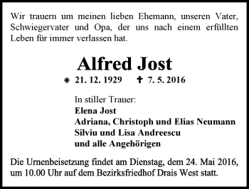 Traueranzeige von Alfred Jost von  Allgemeine Zeitung Mainz