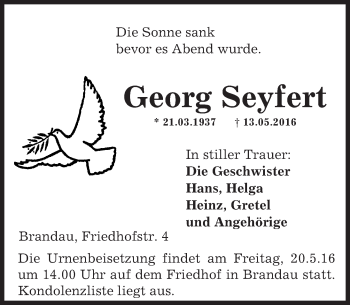 Traueranzeige von Georg Seyfert von Trauerportal Echo Online