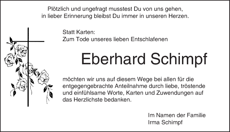  Traueranzeige für Eberhard Schimpf vom 18.05.2016 aus Trauerportal Echo Online
