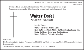 Traueranzeige von Walter Dofel von  Wiesbaden komplett